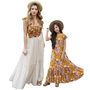 Joyfolie Mia Joy floral tank Small, maxi skirt Medium, little girls dress size 4